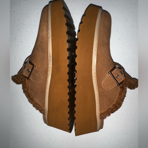 NWOB Dolce Vita Lelani Plush Flats Pecan Suede platform Mules faux fur lined 8.5 - Picture 13 of 14
